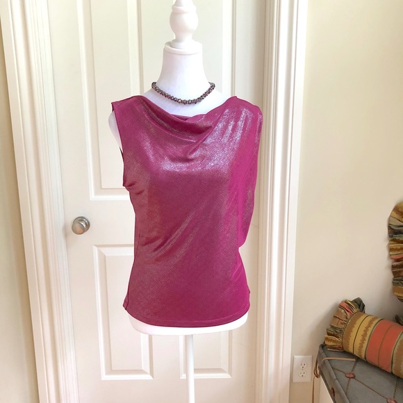 Arden B Tops - Sold Arden B Bright Pink & Sparkly Silver Metallic Sleeveless Top (L)
